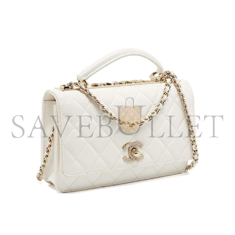 CHANEL MASTER TRENDY CC CRYSTAL WHITE QUILTED LEATHER TOP HANDLE WALLET ON CHAIN (19*12.5*3.5cm)